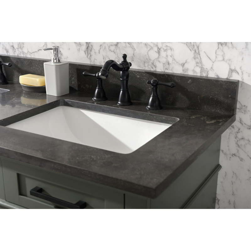 Fredy 54'' Double Bathroom Vanity with Marble Top, Pewter Green