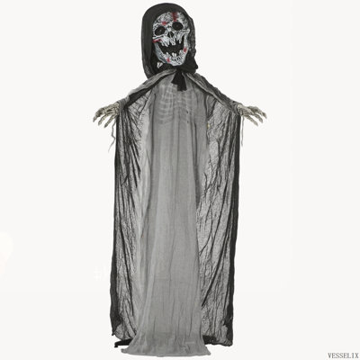 Squelette d'Halloween d'extérieur de 74 pouces grandeur nature, accessoire animé avec son et mouvement, illuminant les yeux