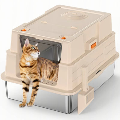 Large Stainless Steel Cat Litter Box with High Sides
