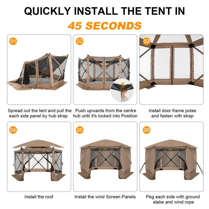 12x12ft Pop up starry sky top Gazebo Screen House Tent with Sidewalls, Khaki