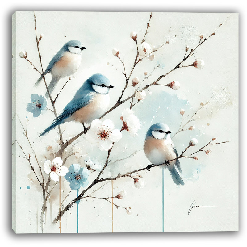 Impression sur toile Peaceful Perch - Spring Bluebirds and Blossoms, H 20 po x l 20 po x P 1,5 po