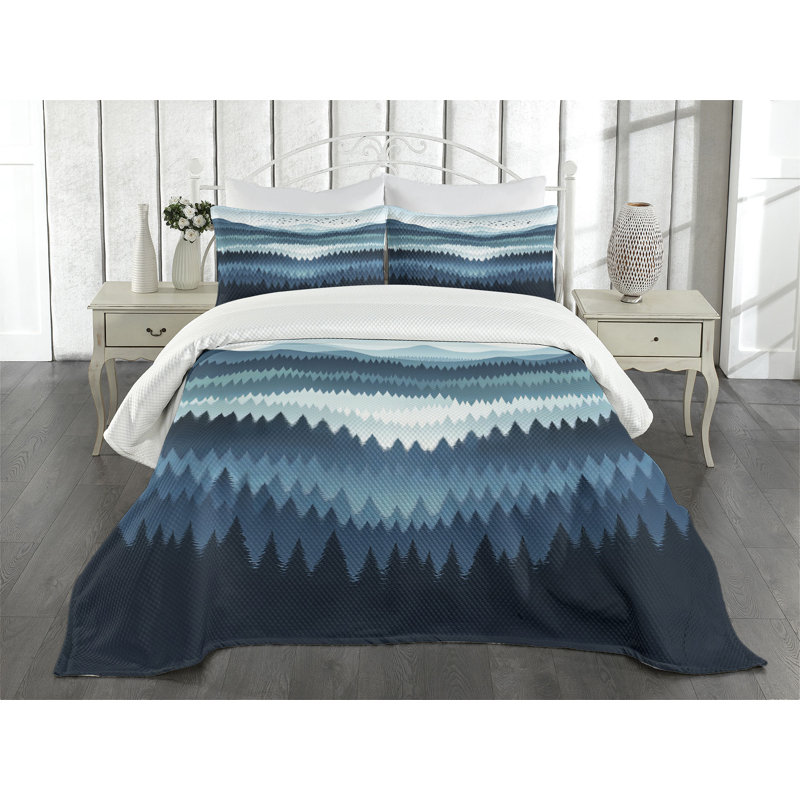 Blue Quilted Queen Bedspread Set with Pillow Shams