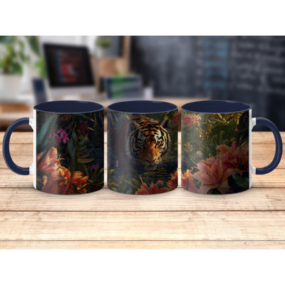 Realistic Animal Design 11oz Accent Mugs –  Ceramic Coffee Cup with a Navy Handle and Interior