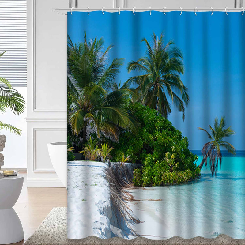 Paysage, plage tropicale, palmiers, océan, nuage lumineux avec 12 crochets, L 72 po x l 78 po
