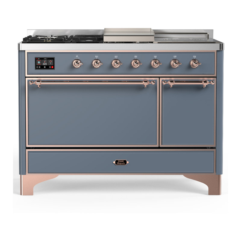 Majestic III Series 48 Inch Dual Fuel Range with 5 Sealed Burners, Griddle, Frenchtop in Burgundy (Natural Gas, Chrome Trim)