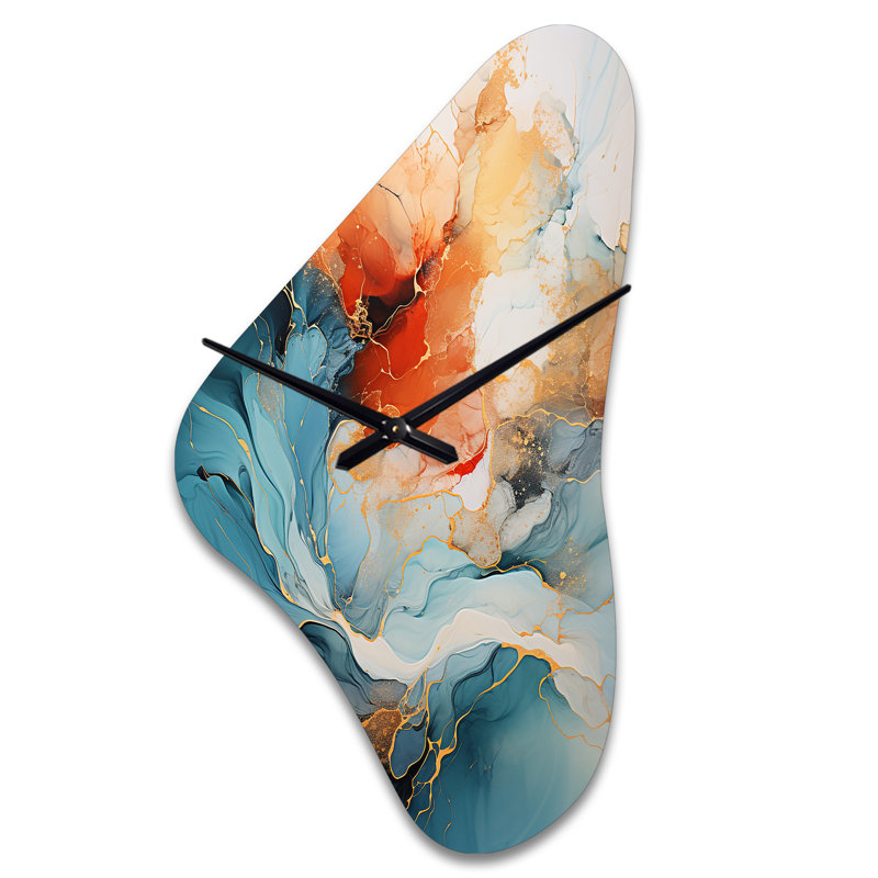 Horloge murale 3D Teal Orange Bold Abstract Flow Collage II - Boomerang, Moyenne