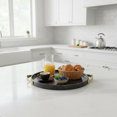 12” Round  Jet Black Marble Serving Tray – Elegant Luxury Home & Kitchen Decor