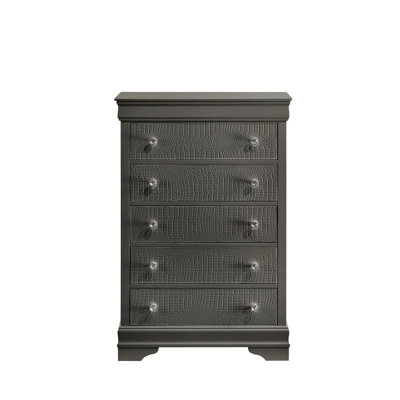 Commode 5 tiroirs de style moderne en bois gris métallique