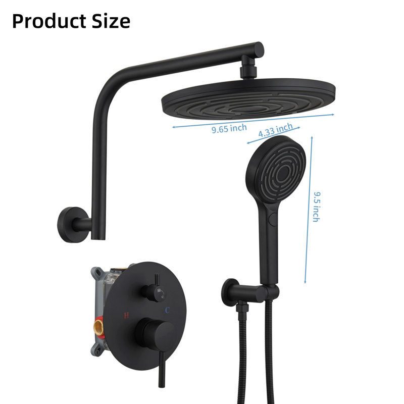 Black Round Single-Handle Three-Spray Shower Head, Round High-Pressure Shower Faucet, Matte Black (Includes Valve)