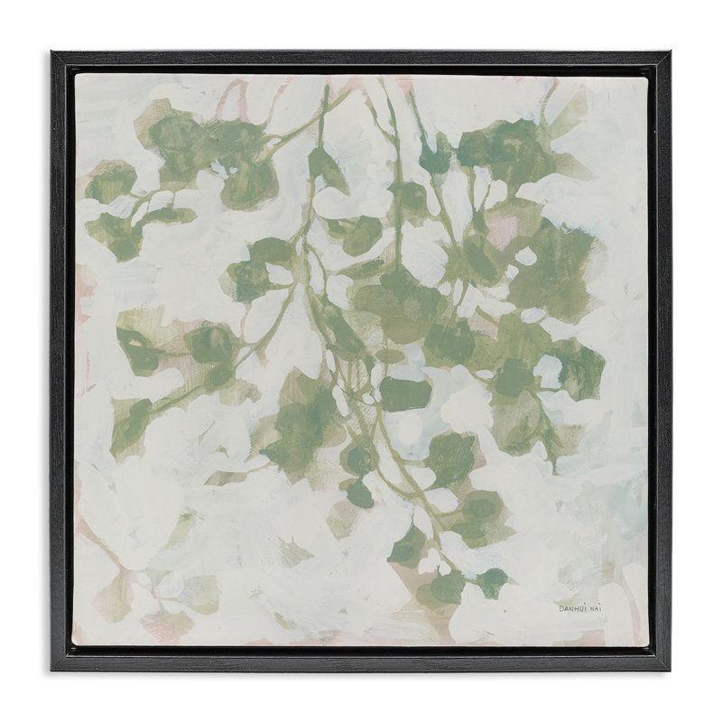 "Dancing Leaf Shadows", art mural encadré par Danhui Nai, Cadre flottant noir de jais, H 25 po x l 25 po