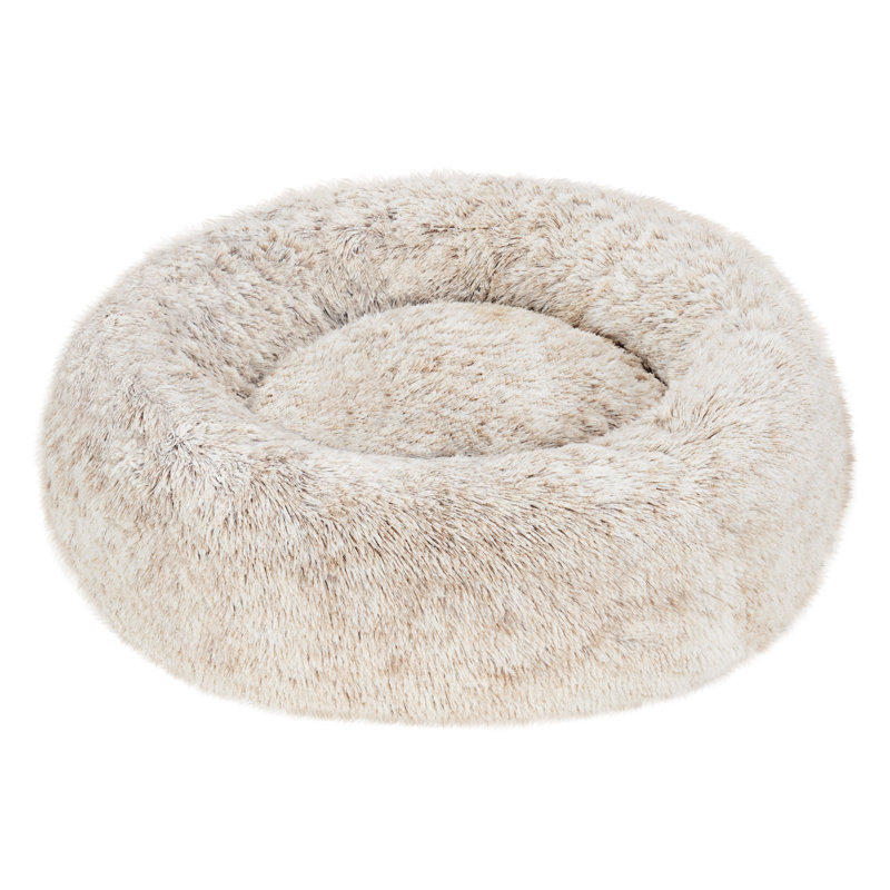 Large Gray Faux Fur Orthopedic Donut Dog Bed