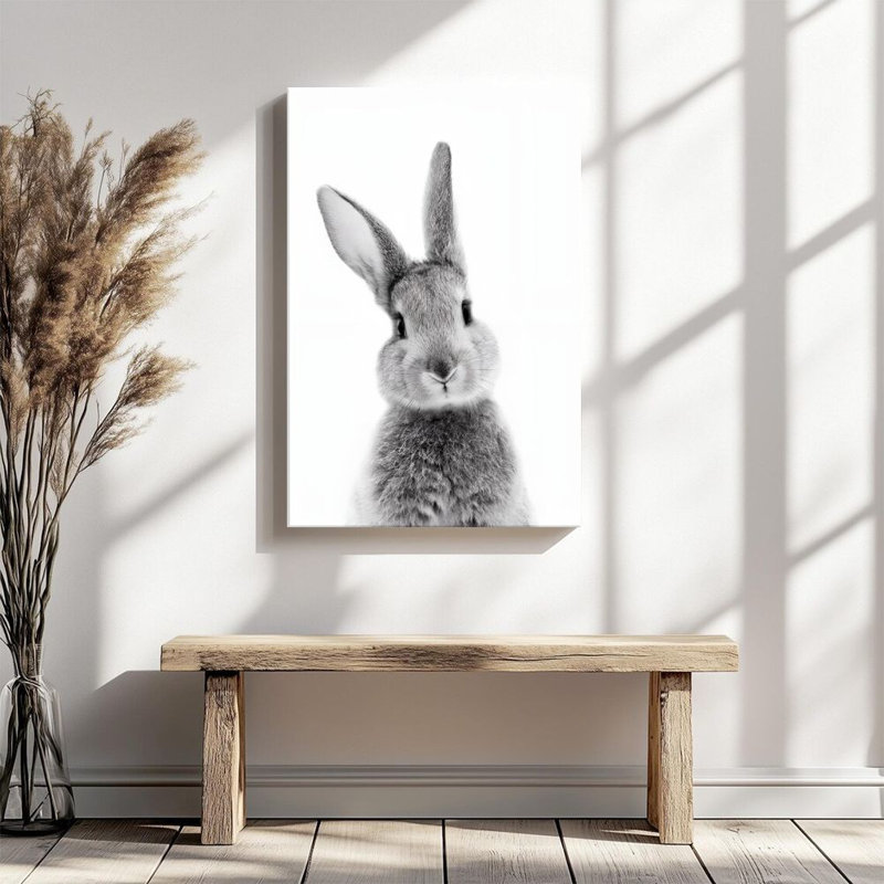 Tableau encadré sur toile - Portrait de lapin noir et blanc, photographie réaliste - 61 x 91 cm (24 x 36 pouces) pour salon et chambre