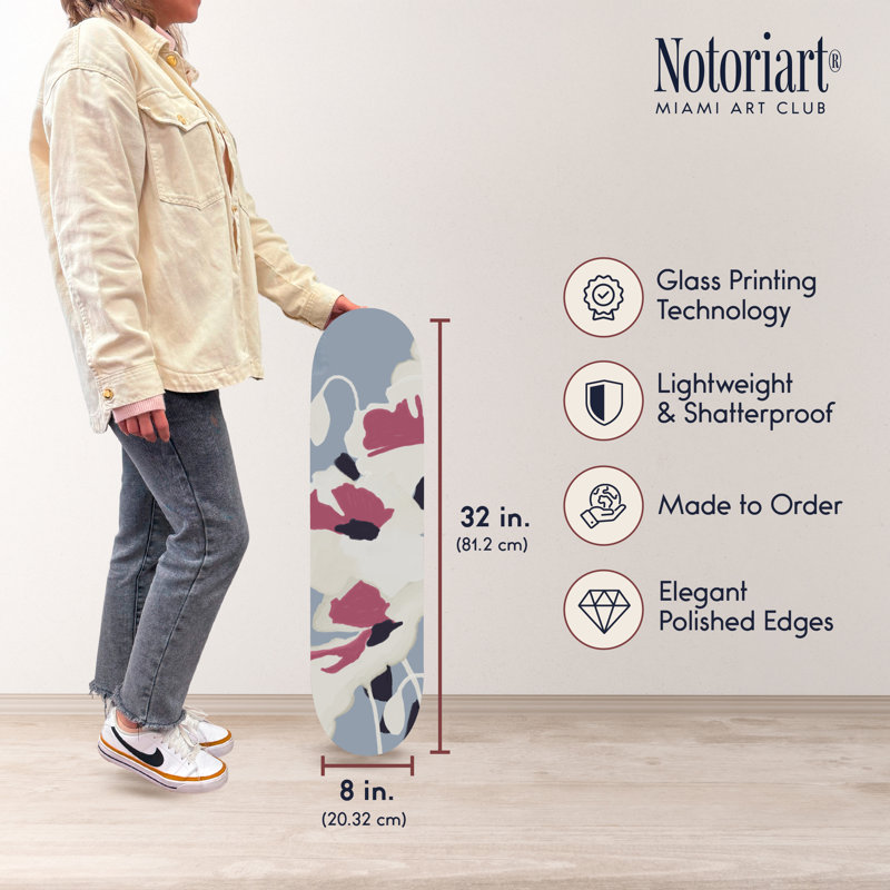 Tableau mural en acrylique découpé « In Bloom II Skateboard », facile à accrocher, style moderne, par Notoriart, 1 panneau, 20 x 81 cm