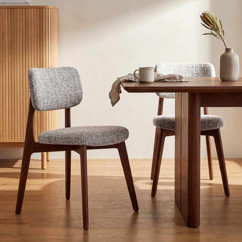 Chaise d'appoint rembourrée en bois massif, Dark Brown Wood, Ivory