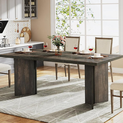 Table de salle à manger 63 po Farmhouse pour 4 à 6 personnes - Table de cuisine rectangulaire rustique en bois avec plateau épais, design moderne gris foncé pour la maison, un appartement ou de petits espaces