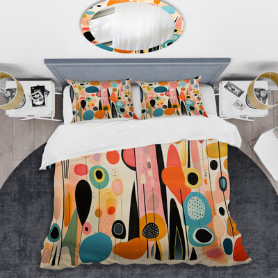 Ensemble de housse de couette rose Mid Century Playful Patterns II - Abstract Midcentury