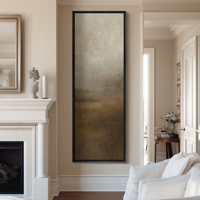 Large Framed Canvas Wall Art - Neutral Abstract Landscape Minimalist Brown Prints - 60"x20", Black, 60" H x 20" W