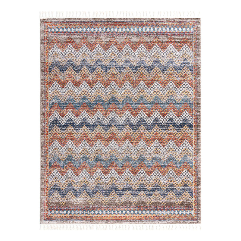 Tapis beige / pêche / bleu Iroda, Rectangle 7 pi 10 po x 10 pi