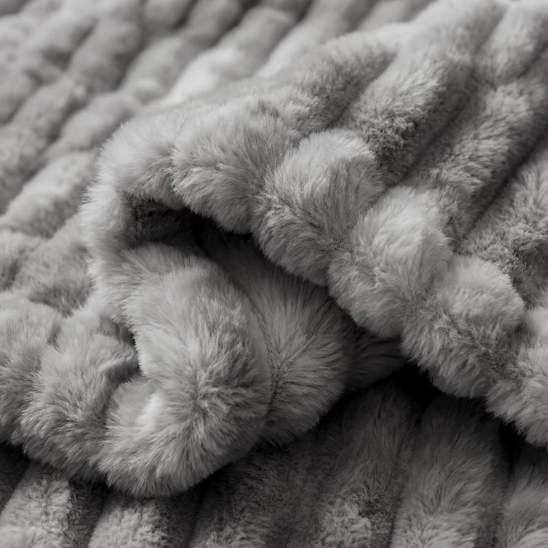 Jeté luxueux en fausse fourrure réversible en peluche réversible certifié Oeko-tex 50 po x 60 po, Gris