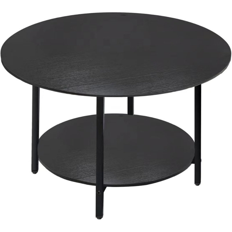 Tables basses rondes, table d'appoint et table basse avec rangement à 2 niveaux pour le salon, le bureau, le balcon, le bureau en bois et les pieds en métal 27,6 po