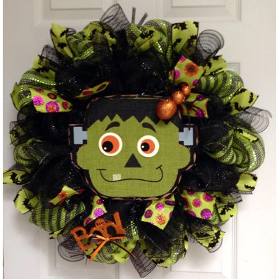 Halloween Wreath Frankenstein Monster Smiling