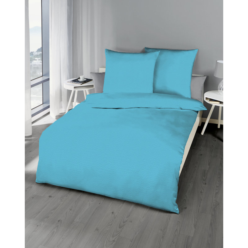 Seersucker Duvet Cover Set, 155 x 220 cm - 1 Pillowcase (80 x 80 cm), Silver