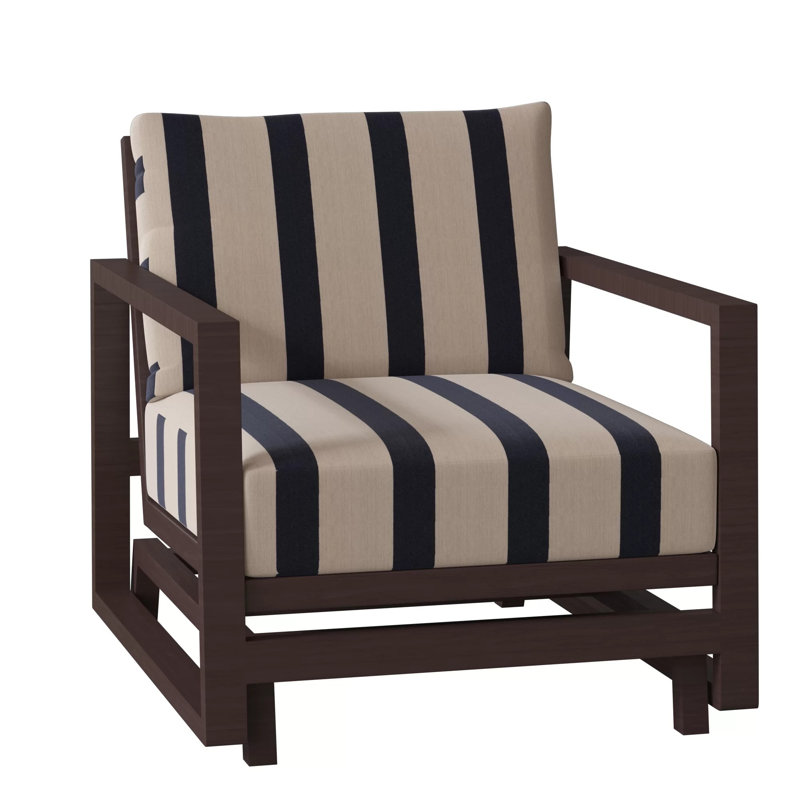 Avondale Patio Lounge Chair with Cushions, Cabana Stripe Midnight, Avondale Aluminum #60 Oak, No Welt