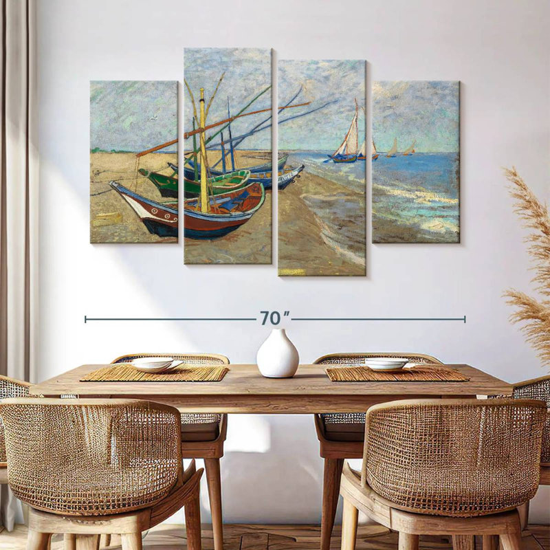 Mehar, bateaux de pêche sur la plage II, H 42 po x l 68 po
