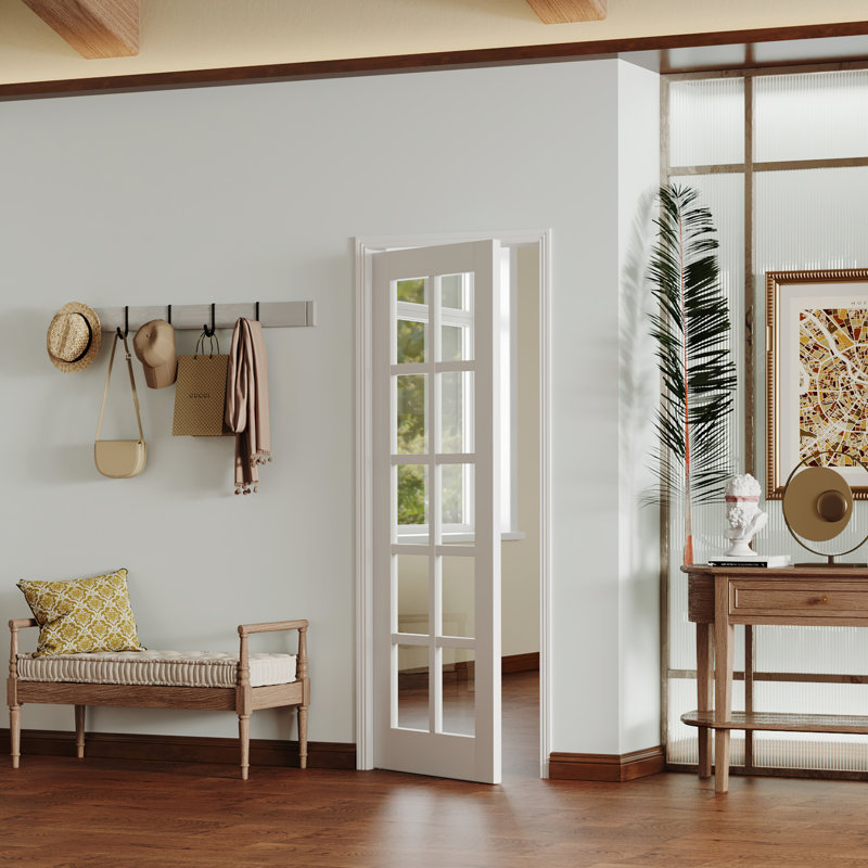 Porte intérieure moderne en panneau de fibres à densité moyenne réfléchissant vitré transparent à dix panneaux de style moderne, quincaillerie non incluse