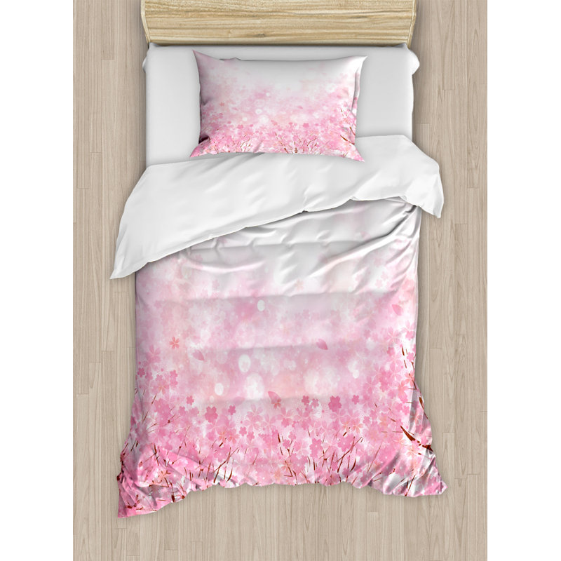 Grandfield Pale Pink/White Microfiber 350 TC Modern & Contemporary Duvet Cover Set