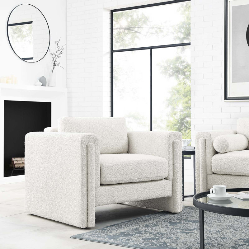 Ivory Boucle Fabric Modern Accent Chair with Manufactured Wood Frame