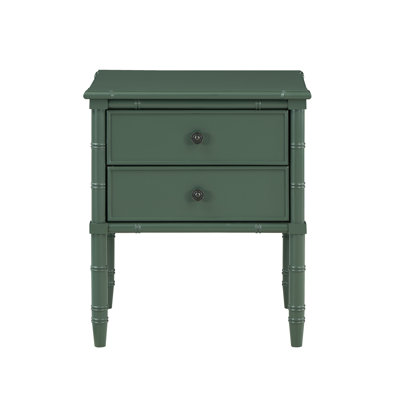 Vintage Green Nightstand with Bamboo Legs and 2 Drawers