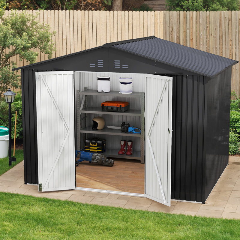 Pavillon de jardin permanent en métal L 5 pi. D Extérieur en acier galvanisé avec évents, Noir