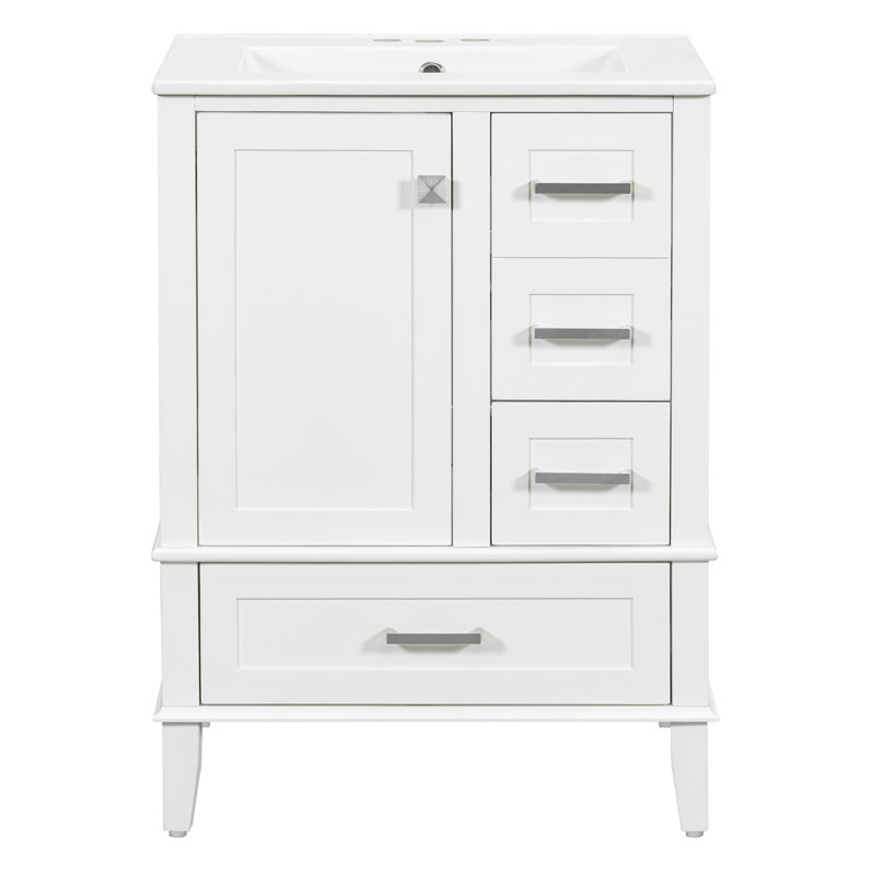 Meuble-lavabo de rangement simple avec comptoir en céramique, Blanc, 24"