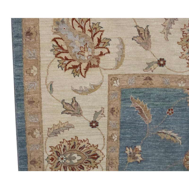 Tapis unique bleu foncé / brun / crème noué à la main de haute qualité