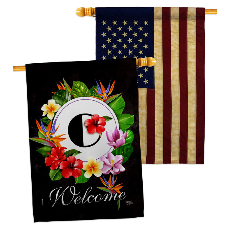 Drapeau de maison tropical en polyester à 2 côtés 40 x 28 po, O