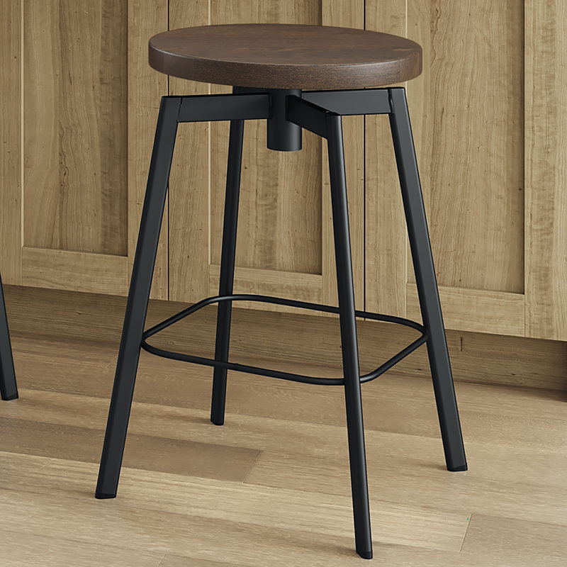 Katerinka Swivel Solid Wood Backless Counter & Bar Stool, Brown, Bar Stool (29.50" Seat Height)