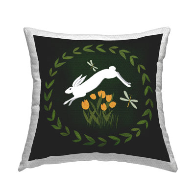 Stupell Industries Bunny Hopping in Wreath Design by Michelle Ingari Designs Outdoor Printed Pillow