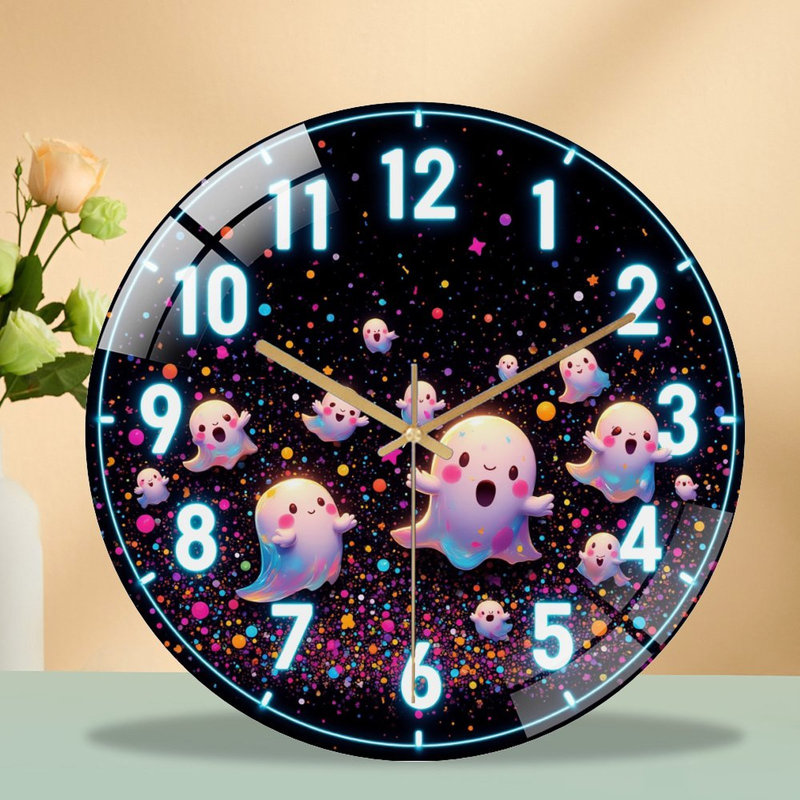 Horloge fantôme avec confettis - horloge murale moderne en verre 12 po