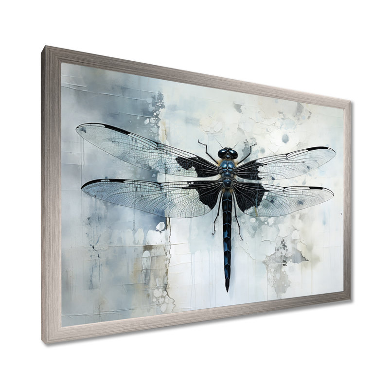 Dragonfly Elegance - Dragonfly Canvas Wall Art, Silver Single Picture Framed, 16" H x 32" W x 1" D