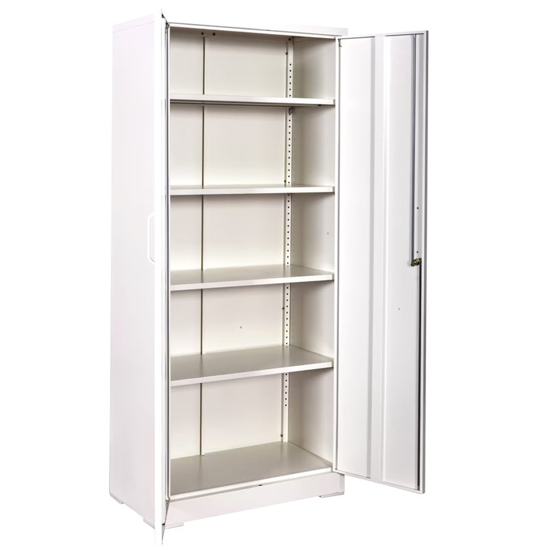 Armoire de rangement en métal robuste avec portes verrouillables et 4 tablettes réglables pour le garage, le bureau ou l'entrepôt.