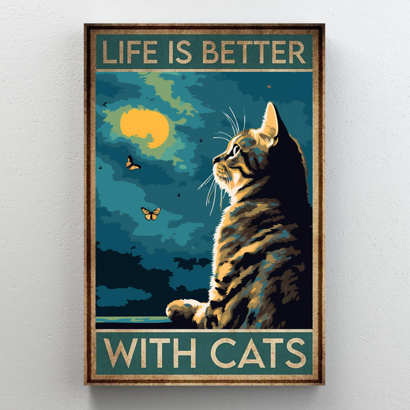 «Life Is Better With Cats», reproduction d'art graphique sur toile tendue 1 pièce, H 20 po x l 16 po x P 1,25 po