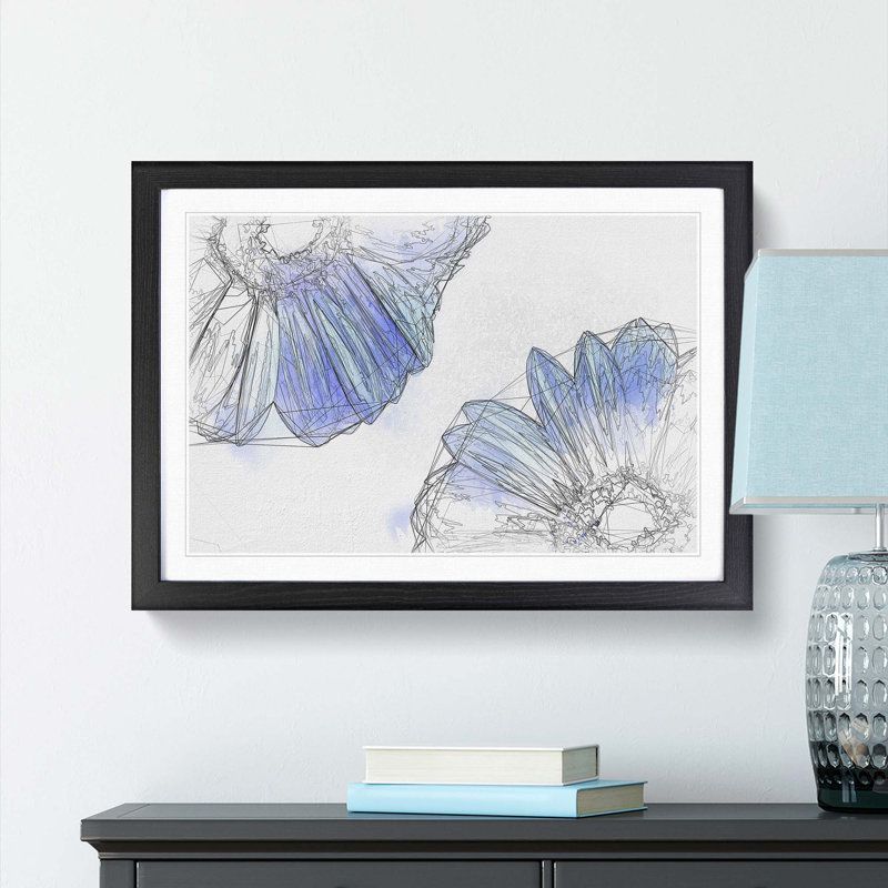 Two Blue Flowers in Abstract - Picture Frame Graphic Art Print, 62cm H x 87cm W x 2cm D, Black Framed
