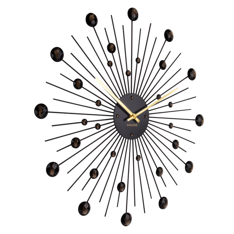 Sunburst Metal Wall Clock, Large, Black/Gold