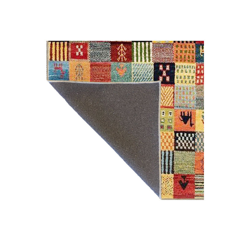 Checkered Geometric Patterned Woven Base Rug, Square 3'3" Rug Pad Included