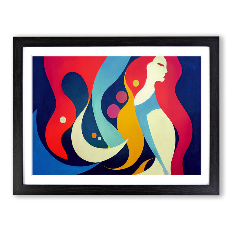 Mermaid Woman Abstract - Single Picture Frame Print, Black Framed, 46cm H x 64cm W x 2cm D