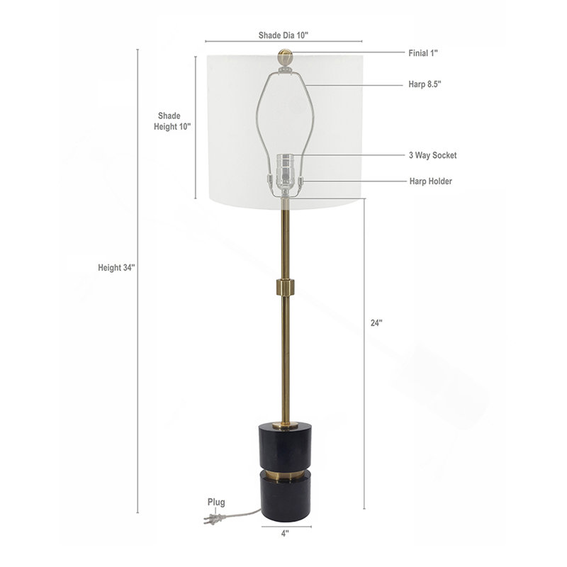 D10x34 "Marbre noir Peraro et lampe de métal 1A / RTC