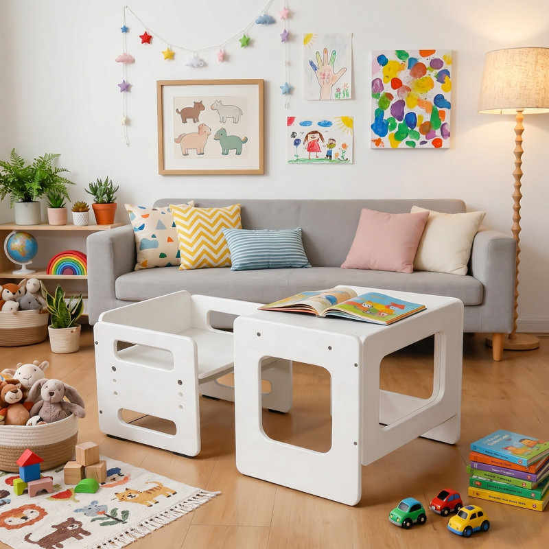 Ensemble de table et de chaises pour tout-petits Montessori, hauteur réglable en bois pour 1 à 3 ans