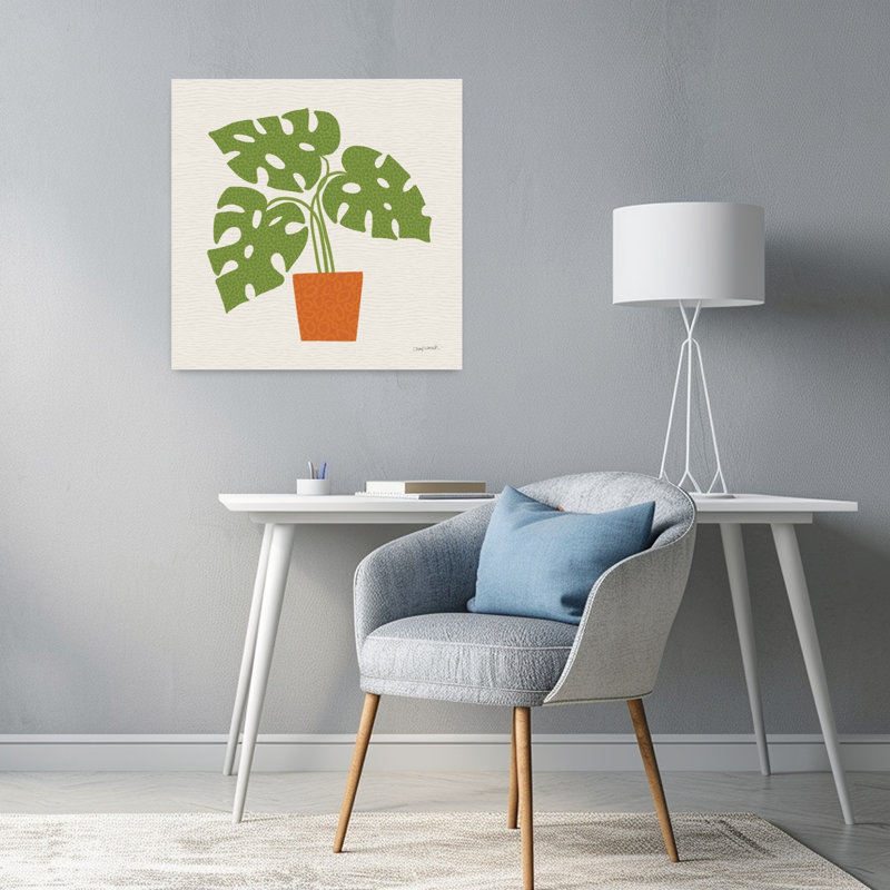 Art mural contemporain plante en pot V, H 24 po x l 24 po