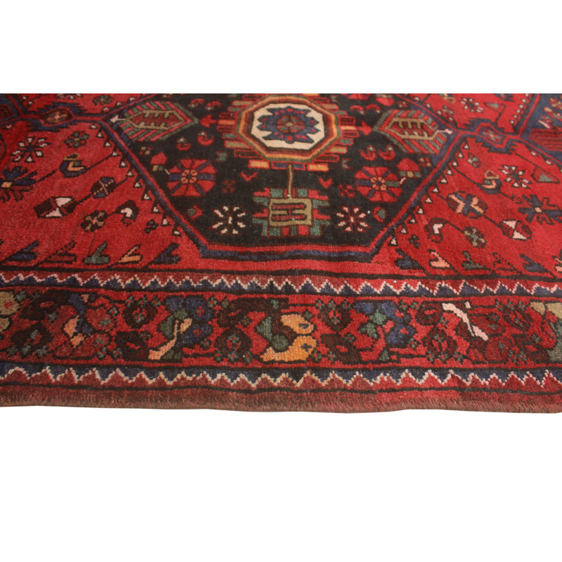 One-of-a-Kind 3'7" x 9'7" 1980s Runner Wool Area Rug in Green and Red